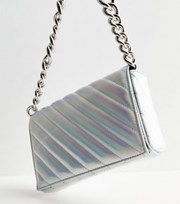 New Look Silver Metallic Quilted Chain Shoulder Bag